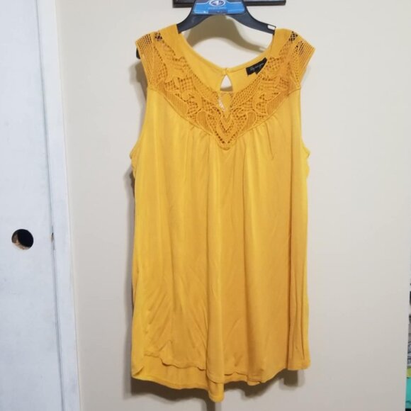 Lily Morgan Tunic Sleeveless Top Yellow Lace Large Oversized Knit - Picture 1 of 3